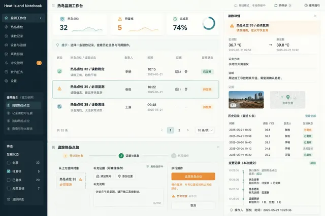 黑哥 AI 原创UI 模拟界面案例：城市热岛观察。