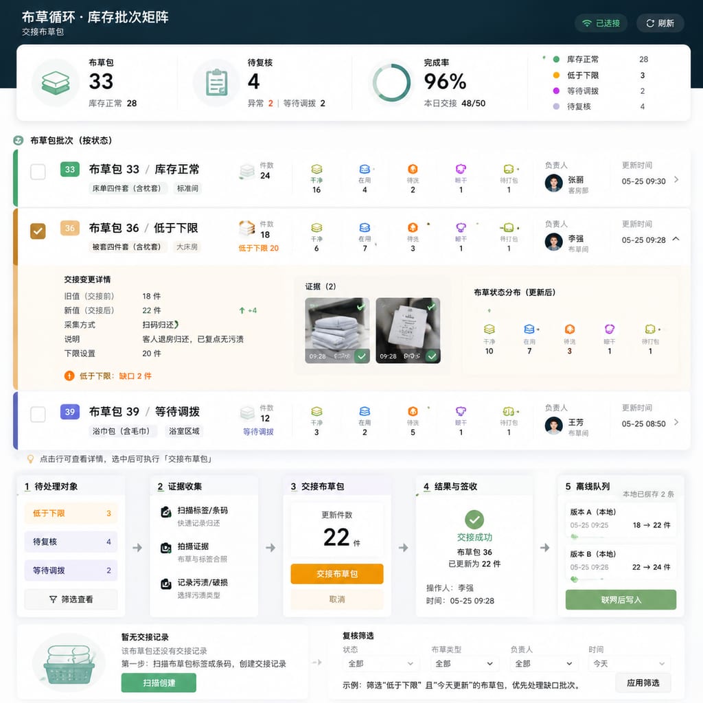 黑哥 AI 原创UI 模拟界面案例：民宿布草周转。
