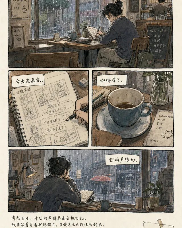Indie Autobiographical Comic Cafe Page, an original comic style sample with visible layout, character action, and readable lettering.