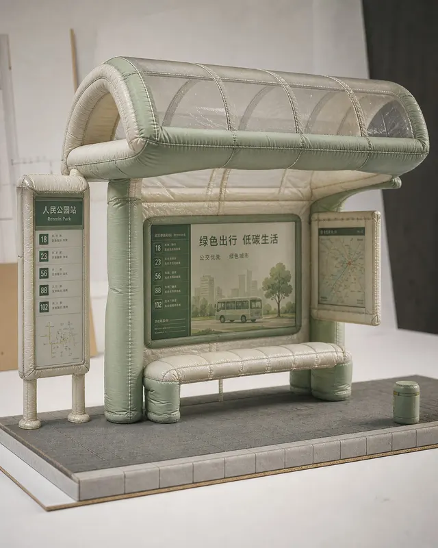 Inflatable Fabric Bus Stop Model case image in a contemporary Chinese visual context.