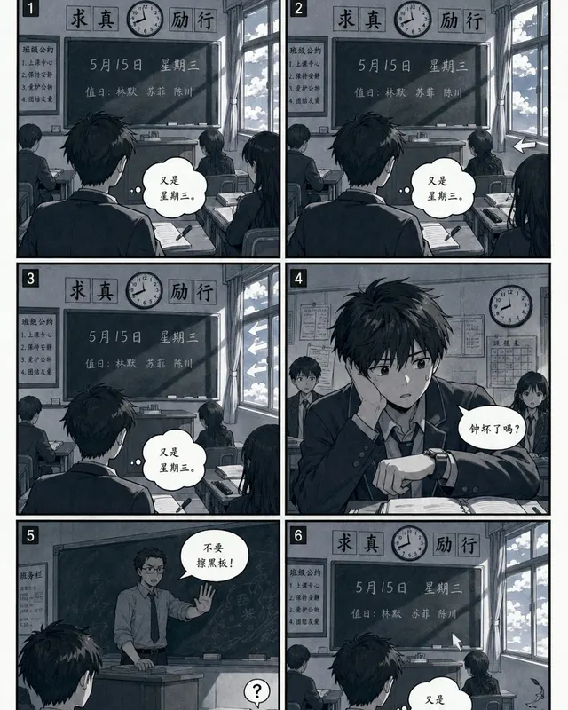Manga Time Loop Classroom, an original comic style sample with visible layout, character action, and readable lettering.