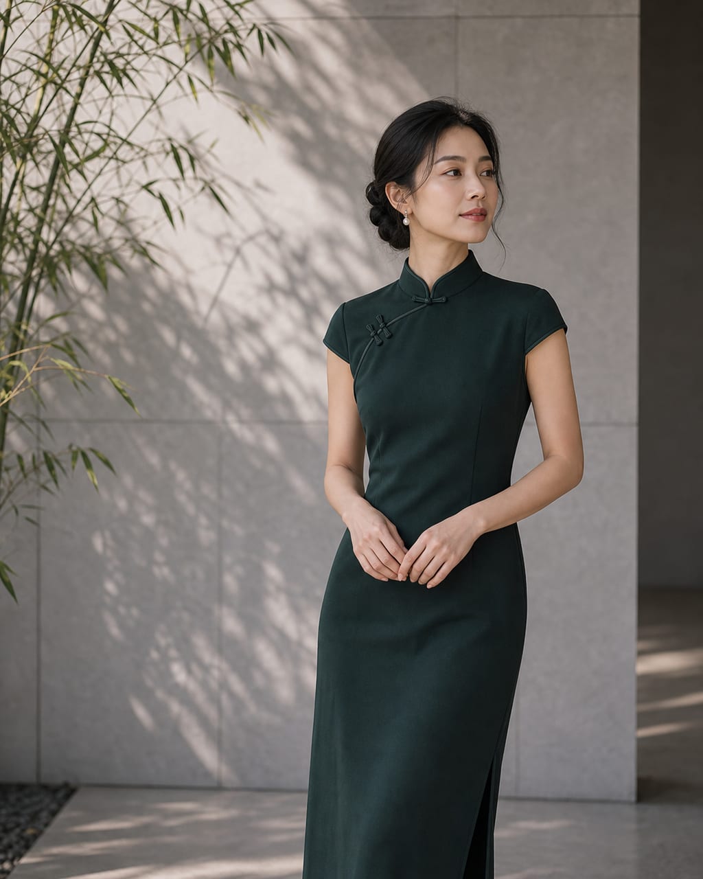 女性旗袍现代写真：旗袍与现代空间结合，呈现东方优雅与当代审美。