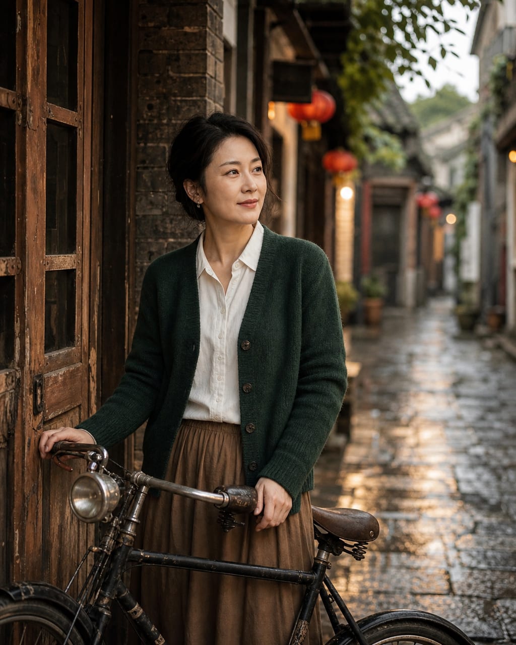 老街怀旧人像：旧街巷、旧招牌氛围和胶片色彩，呈现年代感与生活痕迹。
