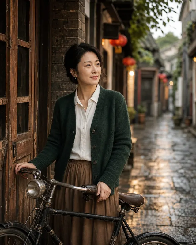 老街怀旧人像:旧街巷、旧招牌氛围和胶片色彩,呈现年代感与生活痕迹。