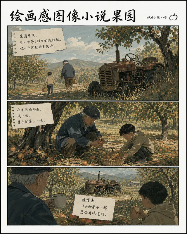 Painted Graphic Novel Orchard, an original comic style sample with visible layout, character action, and readable lettering.