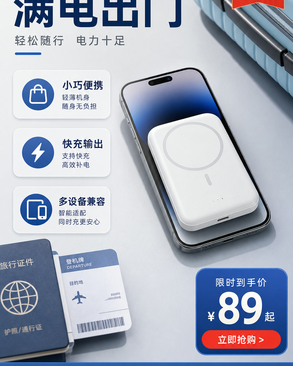Power Bank Travel Sale ecommerce promotional creative with visible copy and selling points.