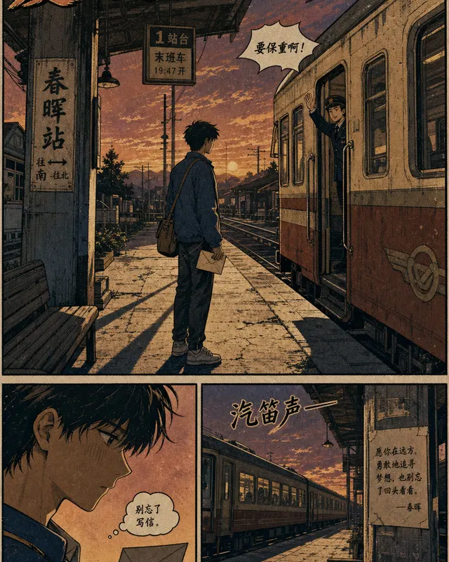 Retro Manga Train Platform Goodbye, an original comic style sample with visible layout, character action, and readable lettering.