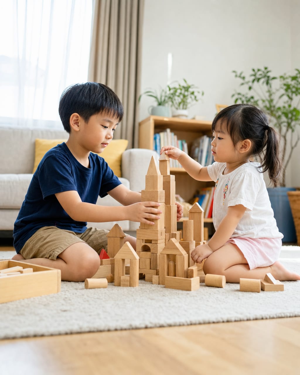 兄妹儿童写真：自然光、游戏互动和明亮色彩，呈现童真与关系感。