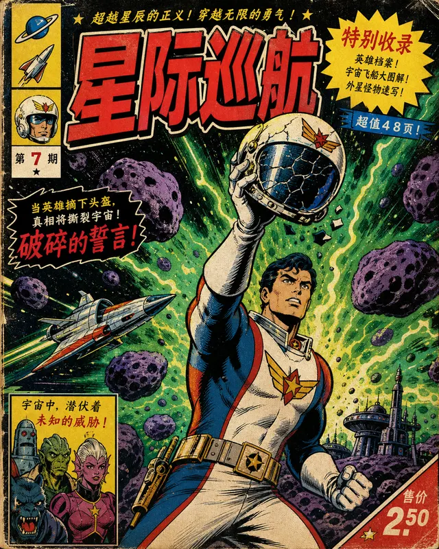 Silver Age Space Hero Comic Cover, an original comic style sample with visible layout, character action, and readable lettering.