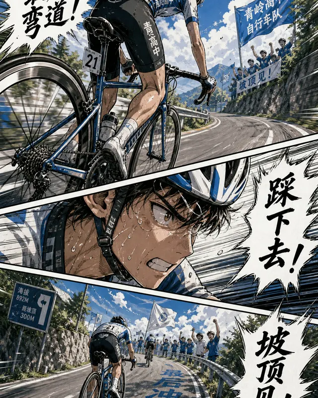 Sports Manga Cycling Climb, an original comic style sample with visible layout, character action, and readable lettering.