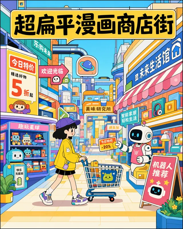 Superflat Comic Shopping Arcade, an original comic style sample with visible layout, character action, and readable lettering.