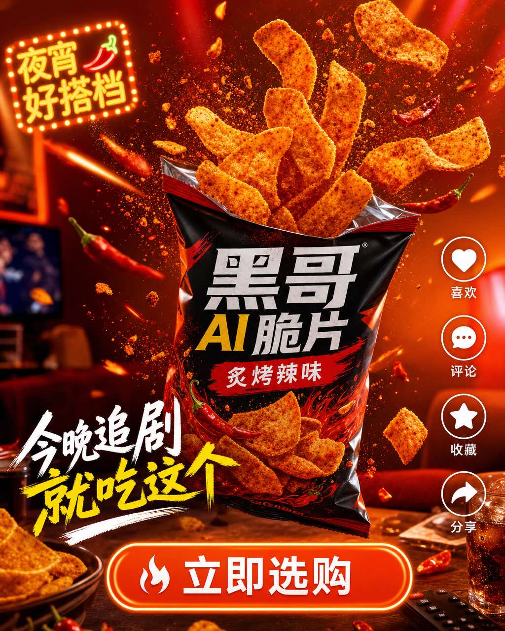 Crunchwild 零食 TikTok 静态广告，1970 年代牛皮纸美学，手绘混合坚果袋，复古排版，锈橙爆炸圆价格标注