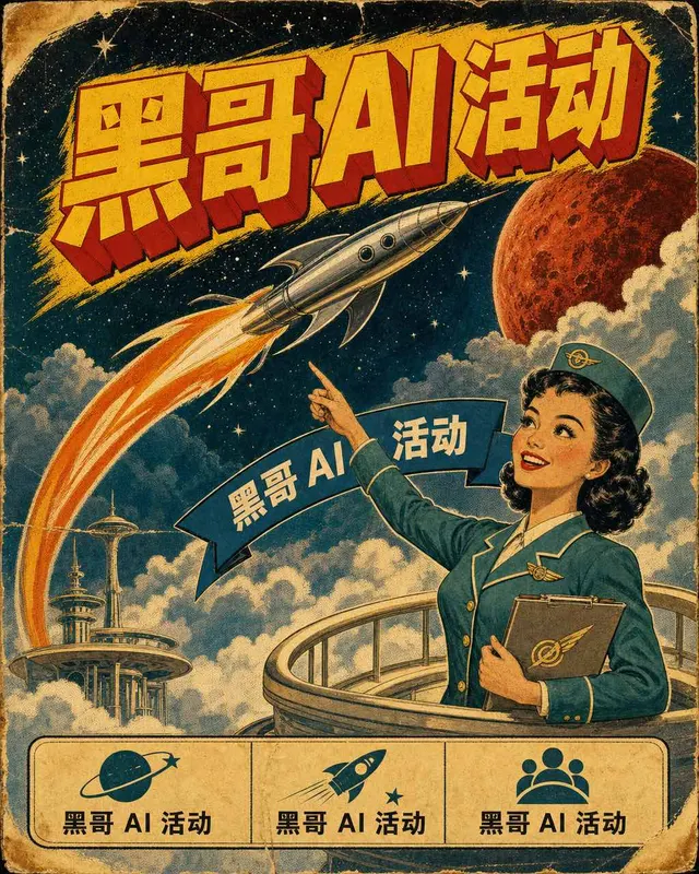 Pulp 科幻竖版海报:尾翼火箭弧射火星,前景青绿制服空乘,黄色大字 MARS COURIER 与蓝色绶带。