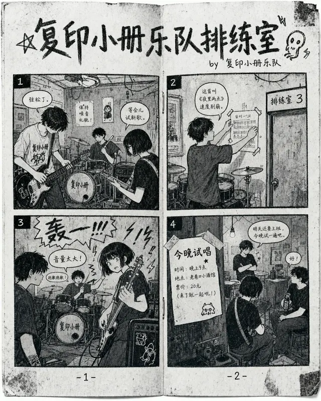 Xerox Mini Zine Band Room, an original comic style sample with visible layout, character action, and readable lettering.